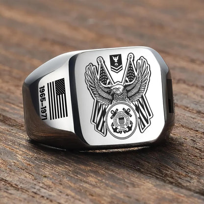 US Coast Guard – Engraved Men's Ring –  Honor Guard Eagle