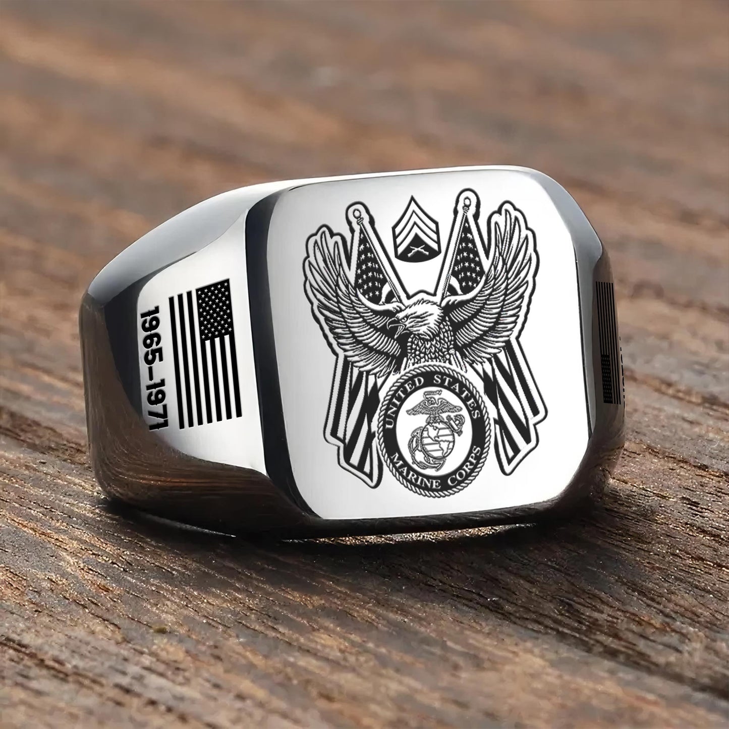 US Marine Corps – Engraved Men's Ring –  Honor Guard Eagle