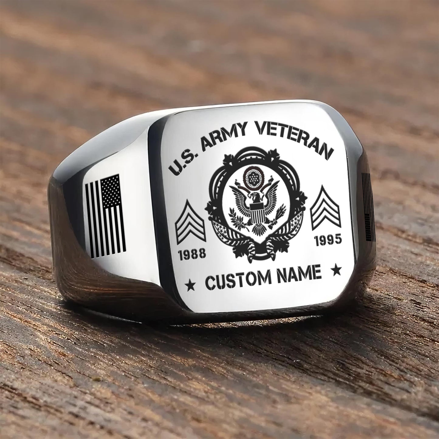 US Army – Engraved Men's Ring – Veteran Legacy Emblem