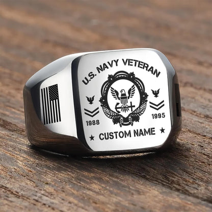US Navy – Engraved Men's Ring – Veteran Legacy Emblem