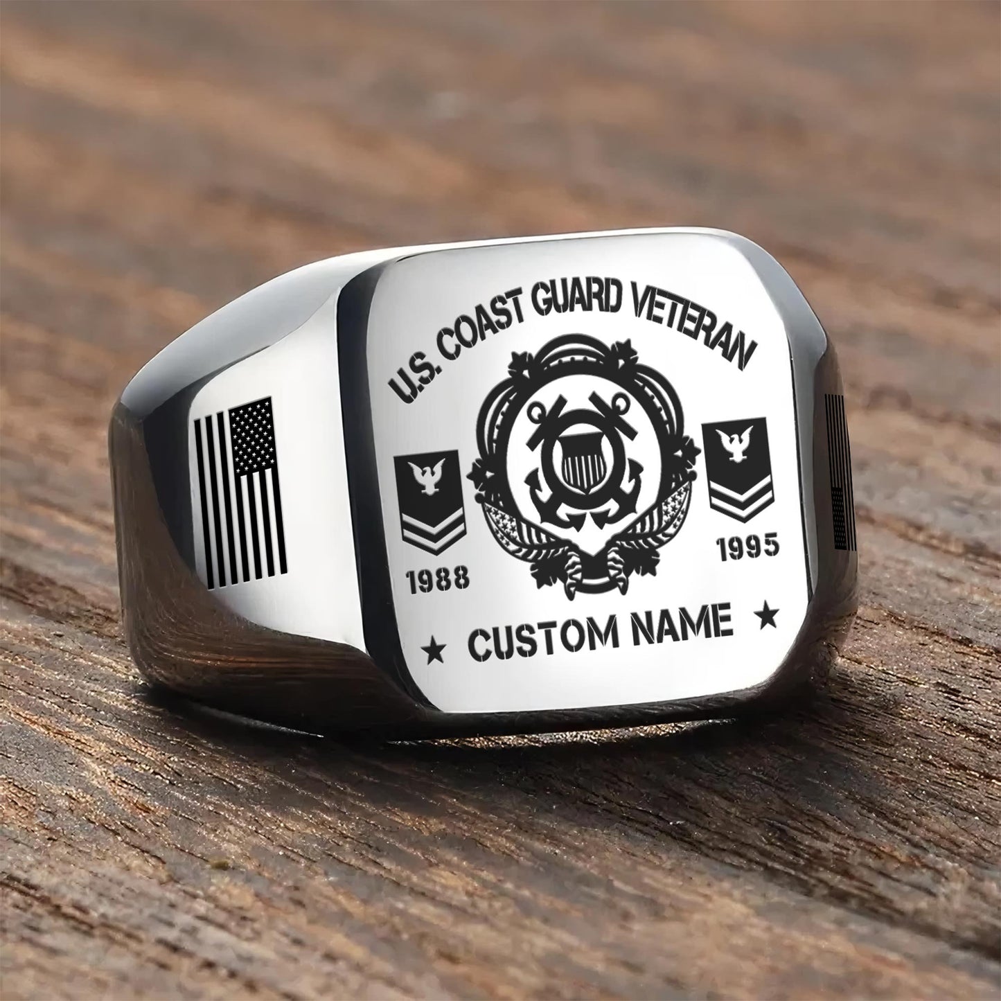 US Coast Guard – Engraved Men's Ring –  Veteran Legacy Emblem
