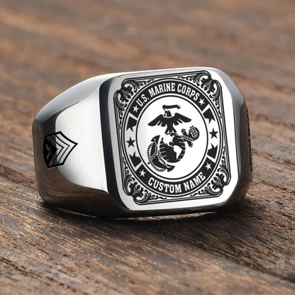 US Marine Corps – Engraved Men's Ring –  Military Honor Seal