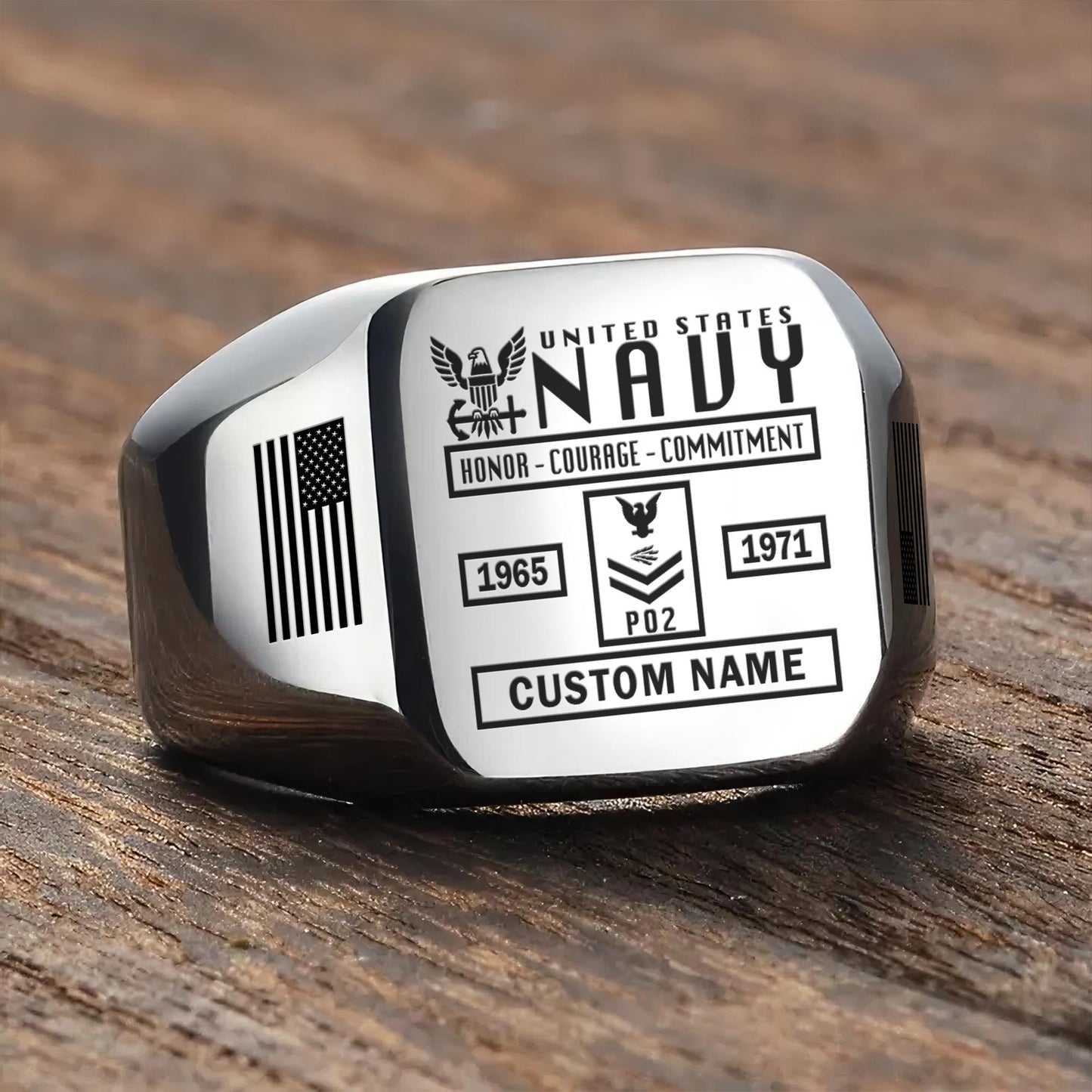 US Navy – Engraved Men's Ring – Service Record Crest