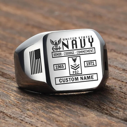 US Navy – Engraved Men's Ring – Service Record Crest