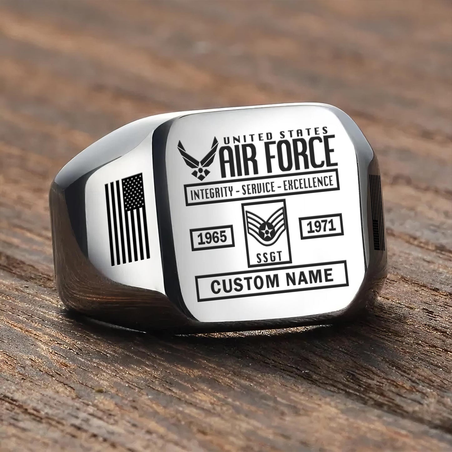 US Air Force – Engraved Men's Ring – Service Record Crest