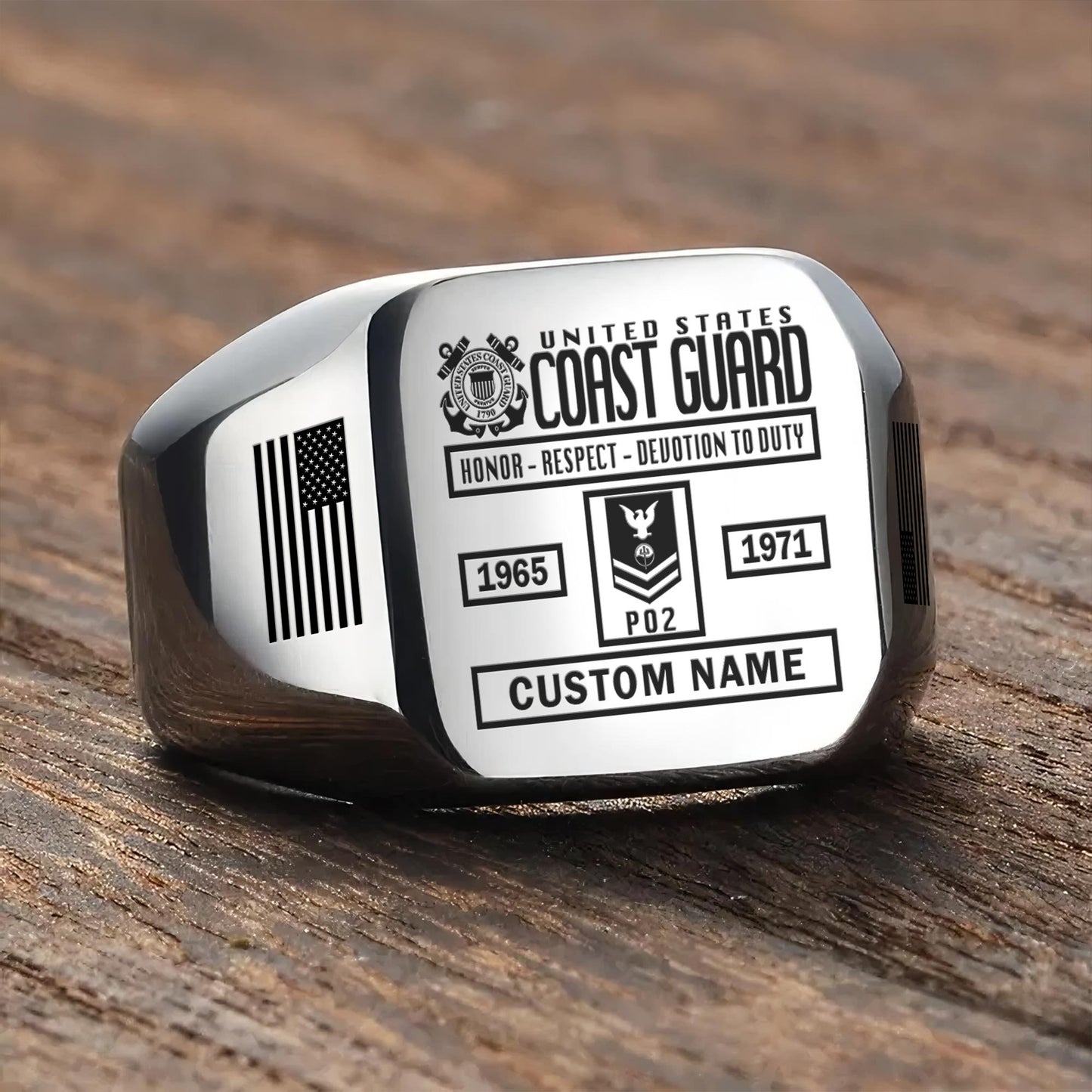 US Coast Guard – Engraved Men's Ring –  Service Record Crest