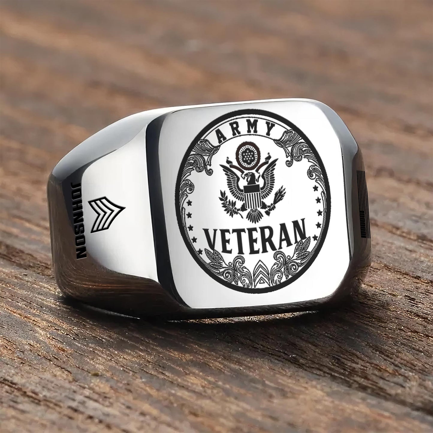 US Army – Engraved Men's Ring – Ornate Crest Signet