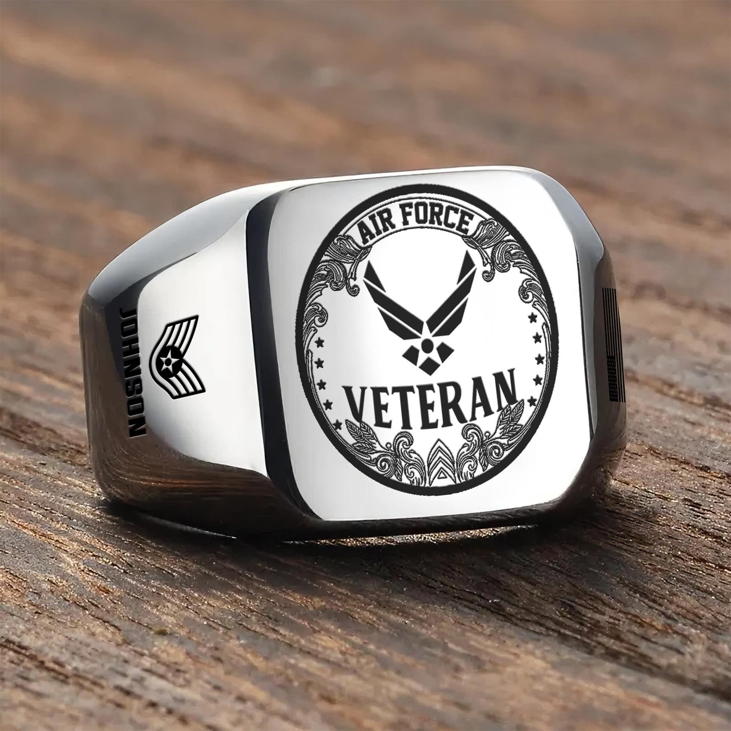US Air Force – Engraved Men's Ring – Ornate Crest Signet