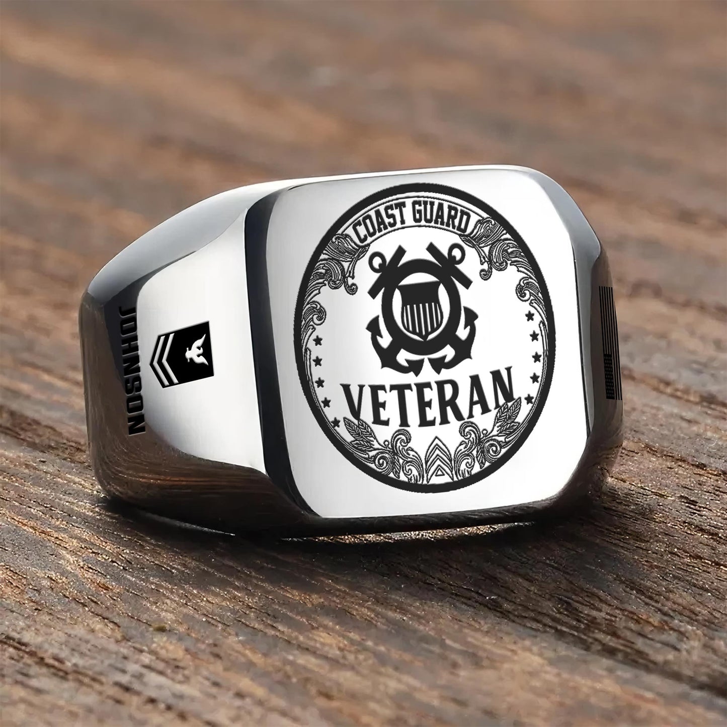 US Coast Guard – Engraved Men's Ring – Ornate Crest Signet