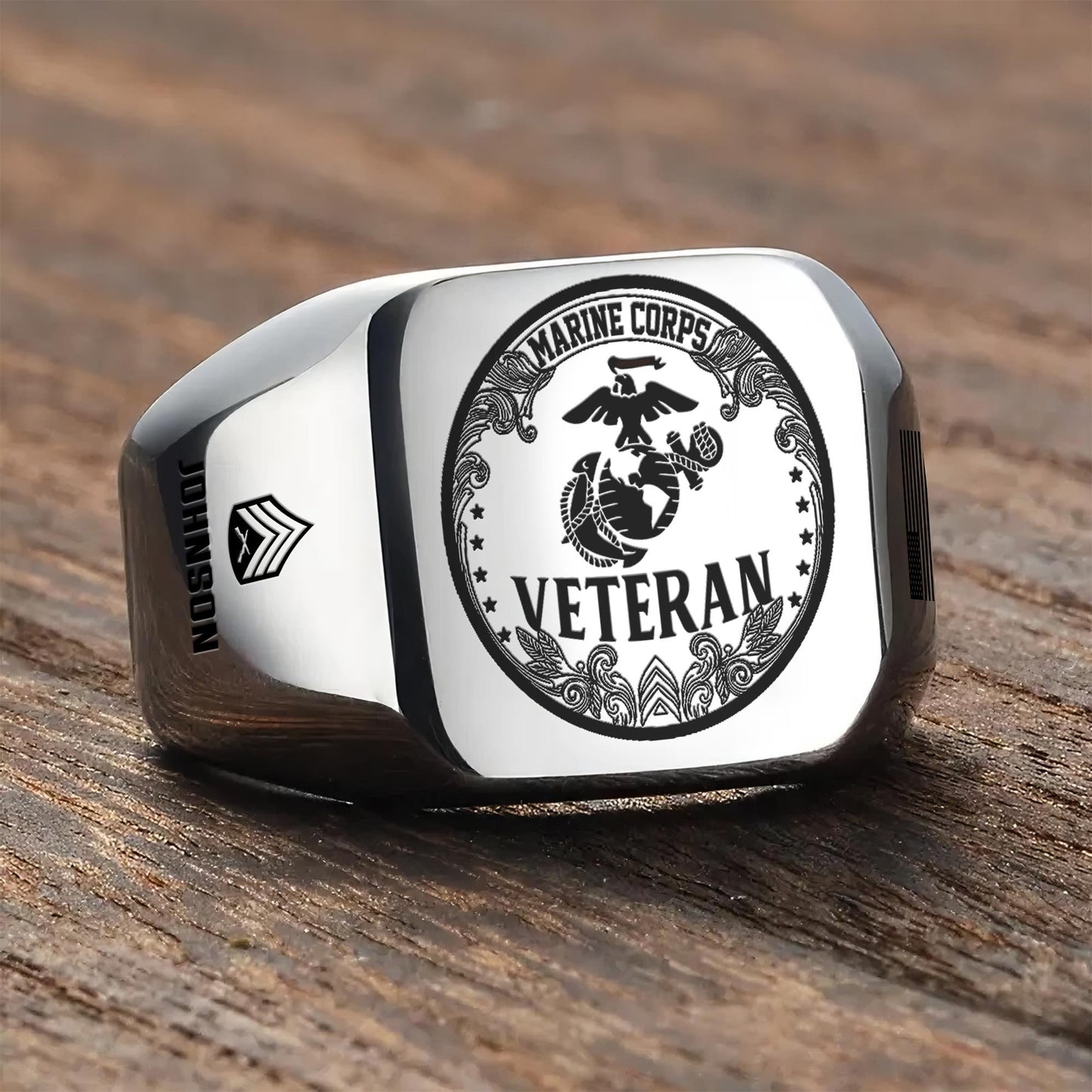 US Marine Corps – Engraved Men's Ring – Ornate Crest Signet