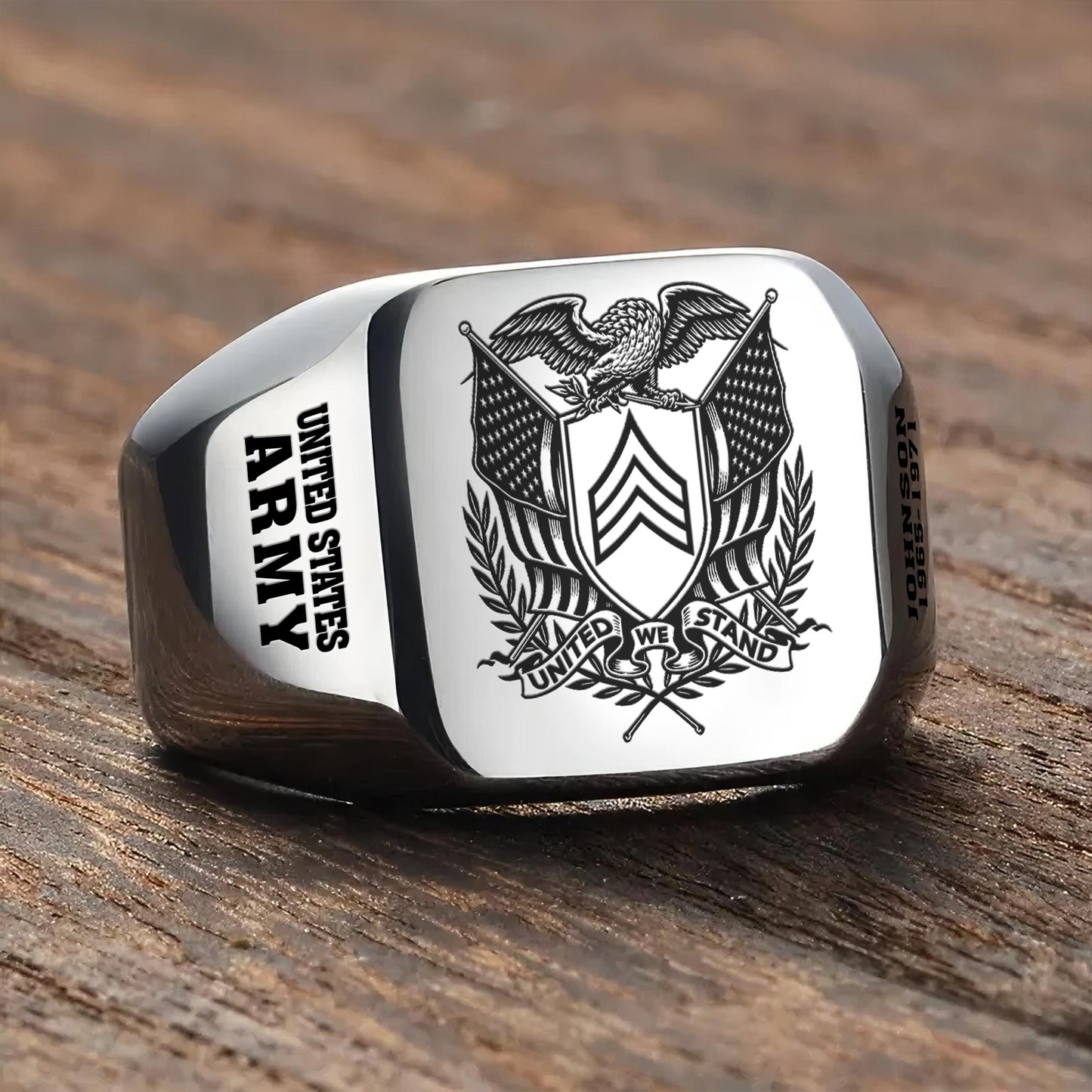 US Army – Engraved Men's Ring – Patriot Shield Emblem