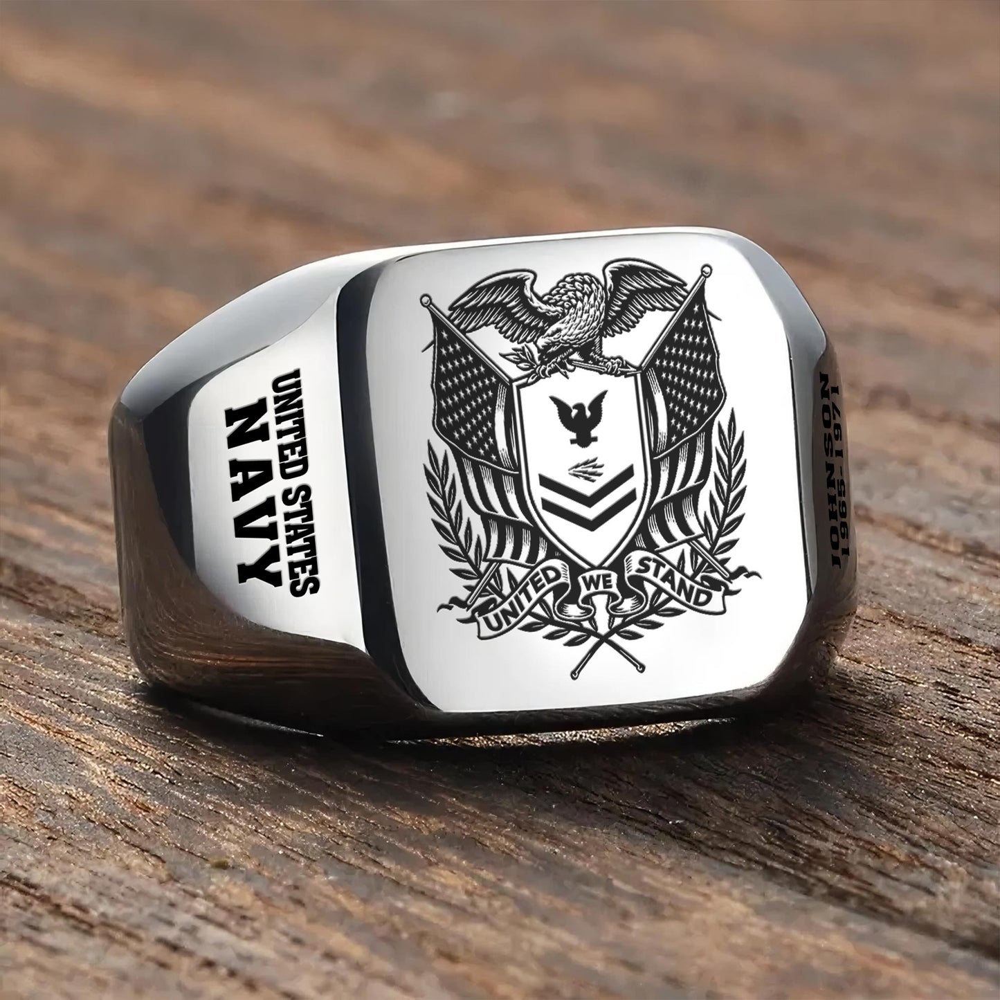 US Navy – Engraved Men's Ring – Patriot Shield Emblem