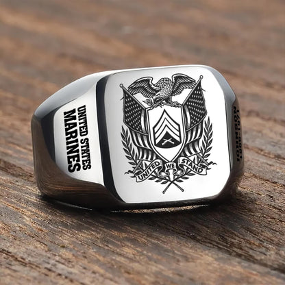 US Marine Corps – Engraved Men's Ring –  Patriot Shield Emblem