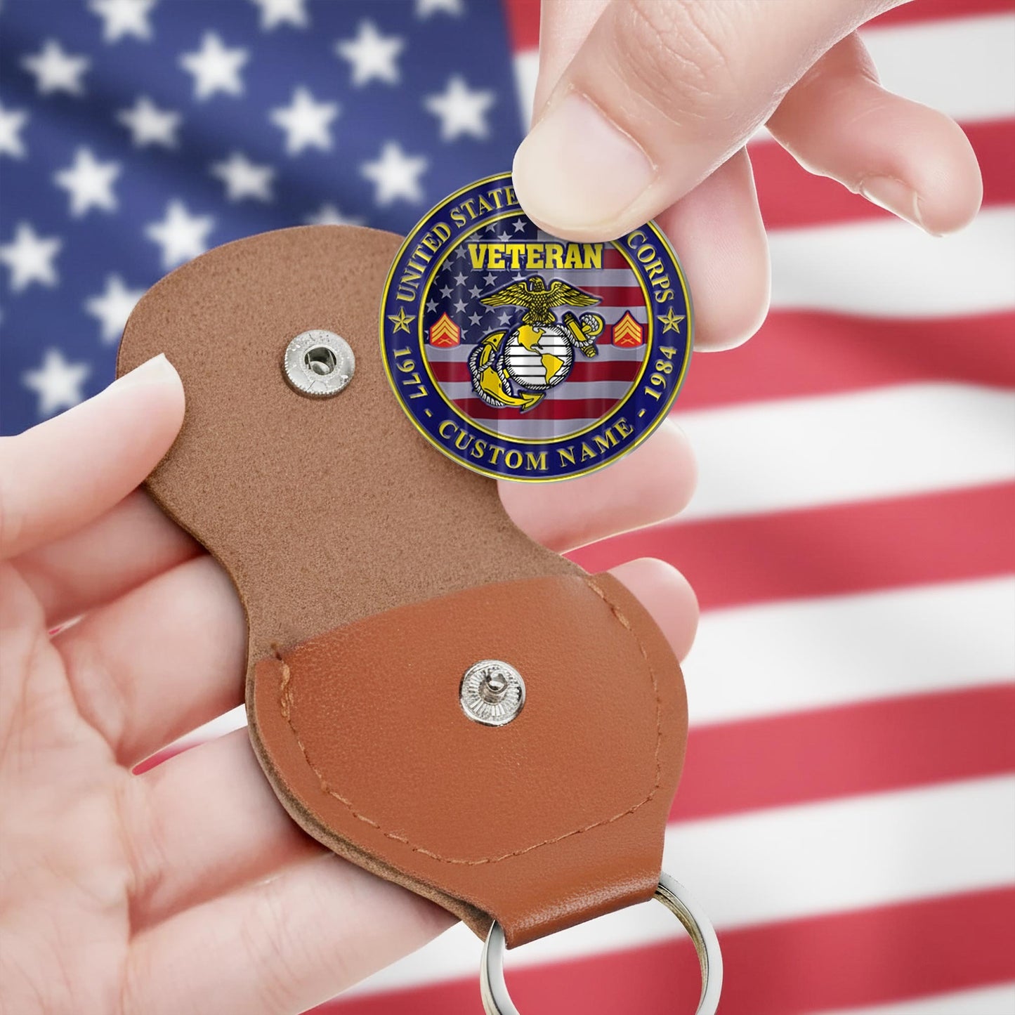 US Marine Corps – Military Printed Challenge Coin – Patriot Flag Veteran Coin