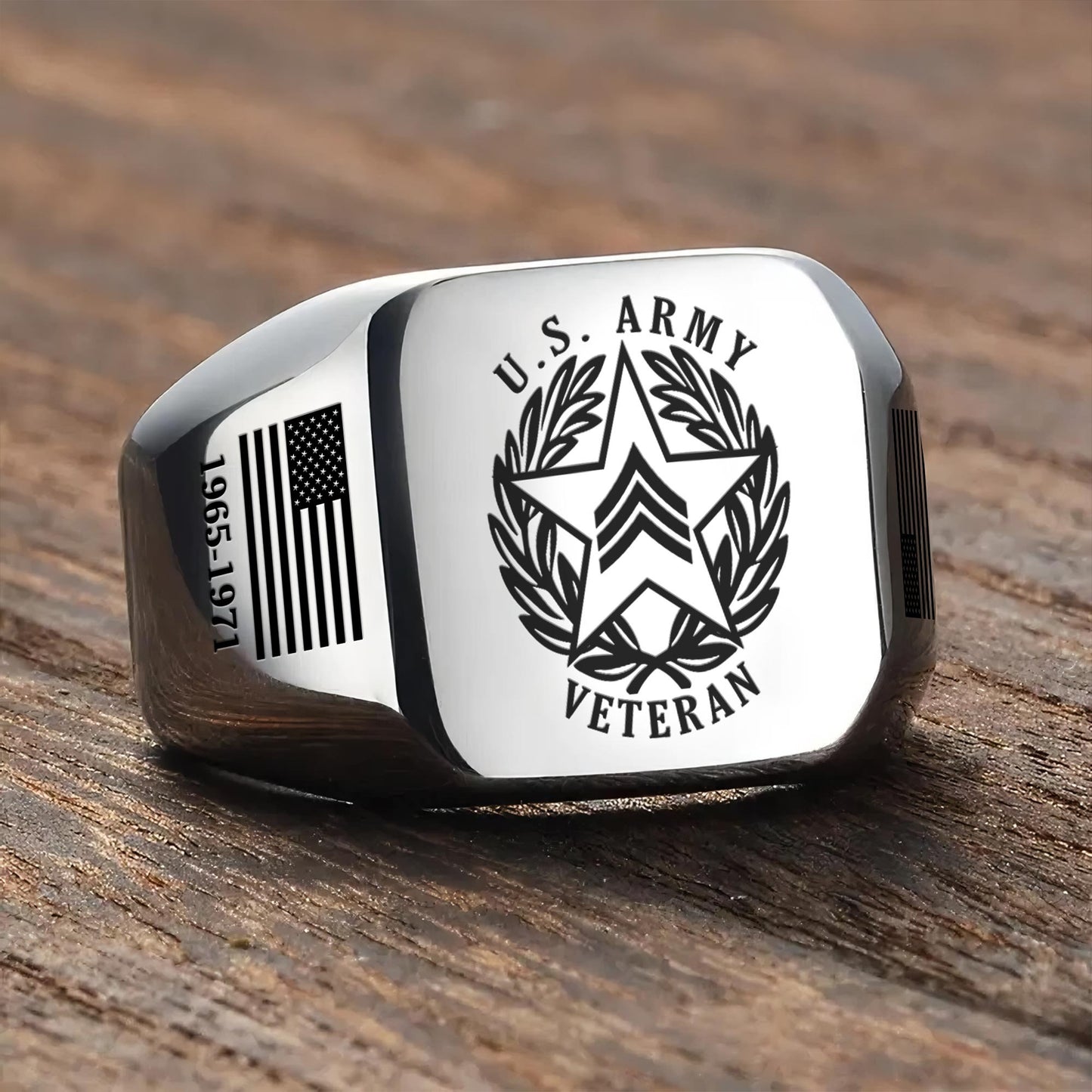 US Army – Engraved Men's Ring – Classic Military Wreath