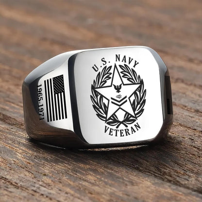 US Navy – Engraved Men's Ring – Classic Military Wreath