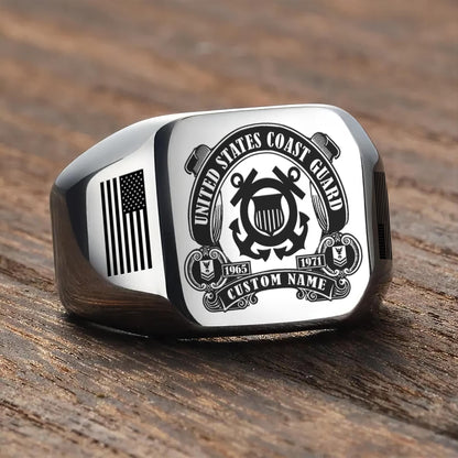 US Coast Guard – Engraved Men's Ring – Military Honor Cross Ring