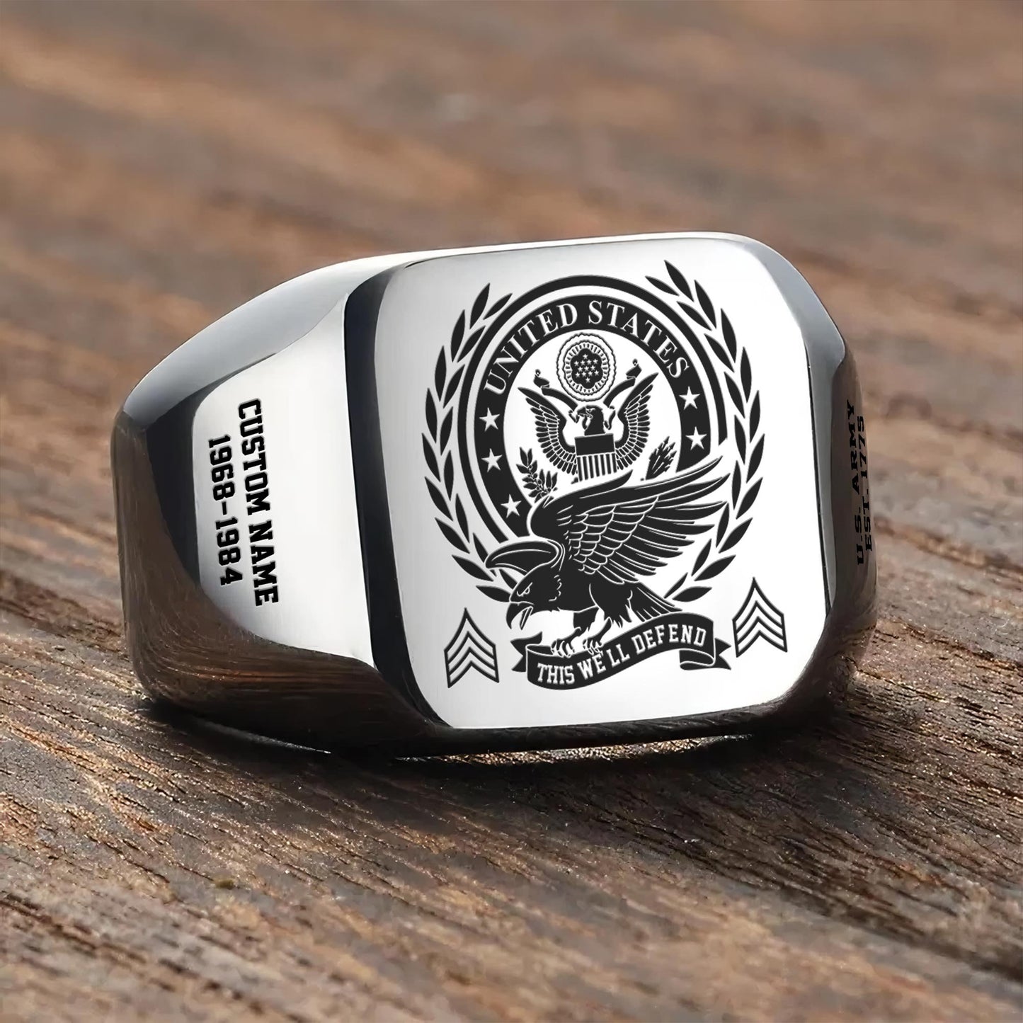 US Army – Engraved Men's Ring – Laurel Honor Signet