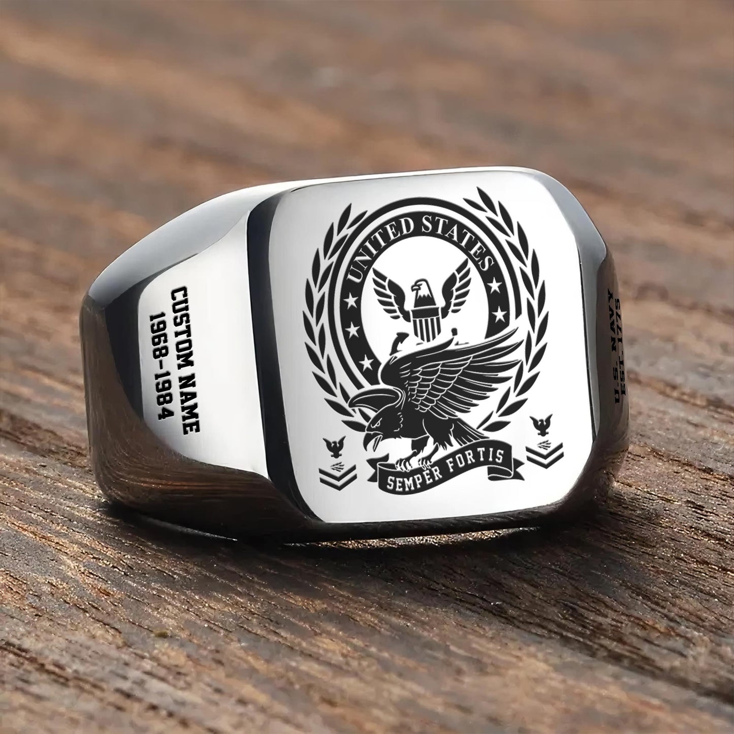 US Navy – Engraved Men's Ring – Laurel Honor Signet