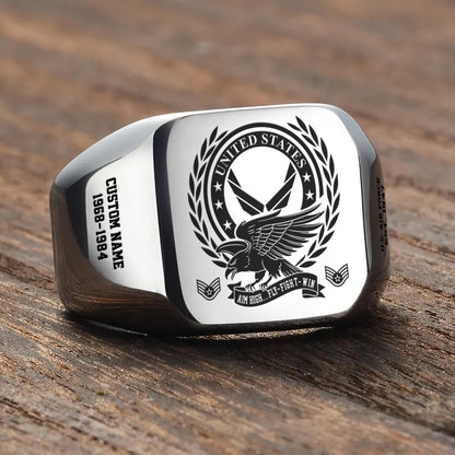 US Air Force – Engraved Men's Ring – Laurel Honor Signet