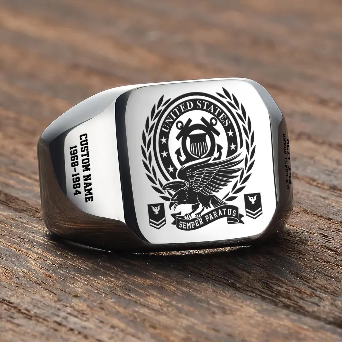 US Coast Guard – Engraved Men's Ring – Laurel Honor Signet
