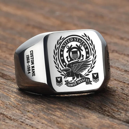 US Coast Guard – Engraved Men's Ring – Laurel Honor Signet