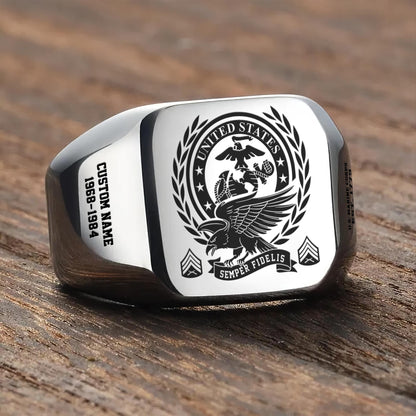 US Marine Corps – Engraved Men's Ring – Laurel Honor Signet