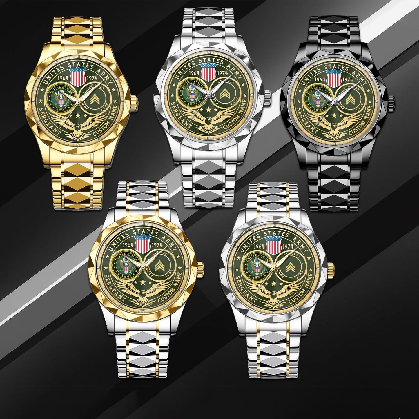 US Army – Diamond-Cut Bezel Watch – Forever Service Crest