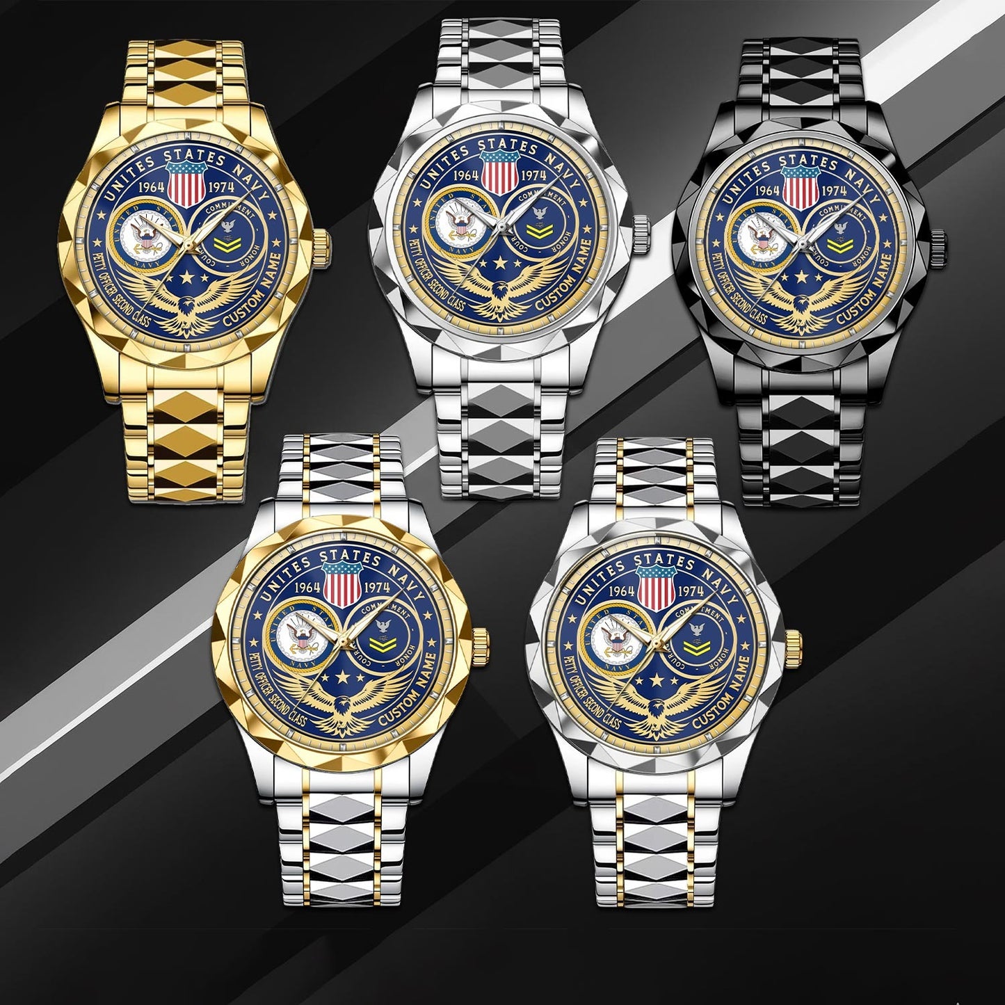 US Navy – Diamond-Cut Bezel Watch – Forever Service Crest