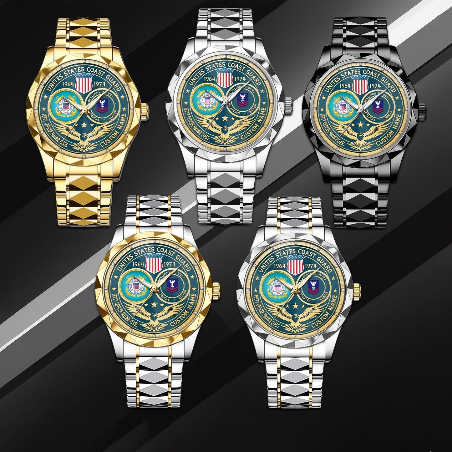 US Coast Guard – Diamond-Cut Bezel Watch – Forever Service Crest