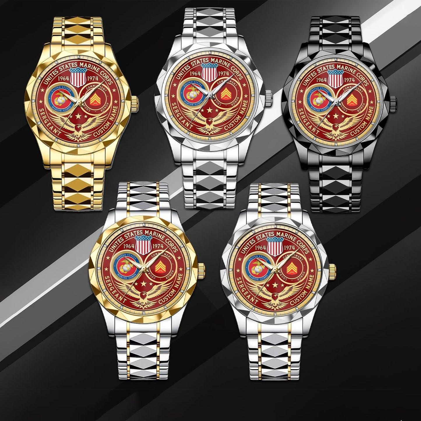 US Marine Corps – Diamond-Cut Bezel Watch – Forever Service Crest