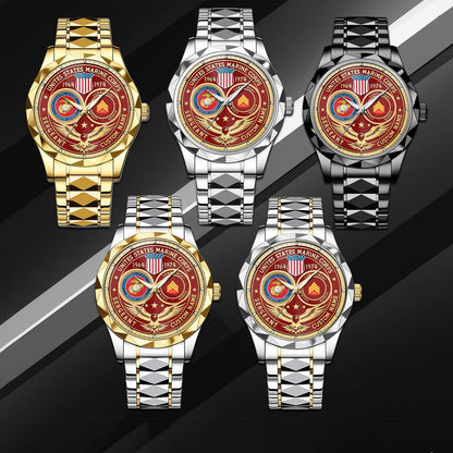 US Marine Corps – Diamond-Cut Bezel Watch – Forever Service Crest