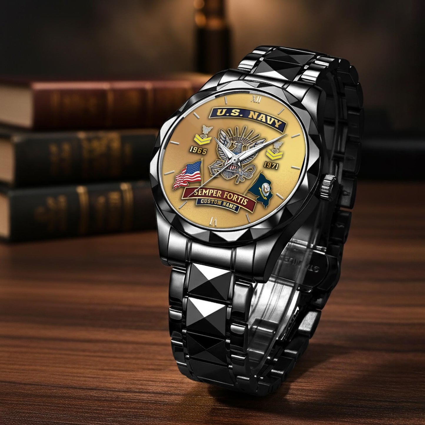 US Navy – Diamond-Cut Bezel Watch – Golden Heritage Crest