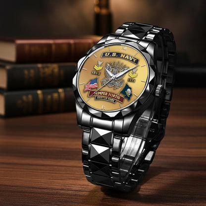 US Navy – Diamond-Cut Bezel Watch – Golden Heritage Crest