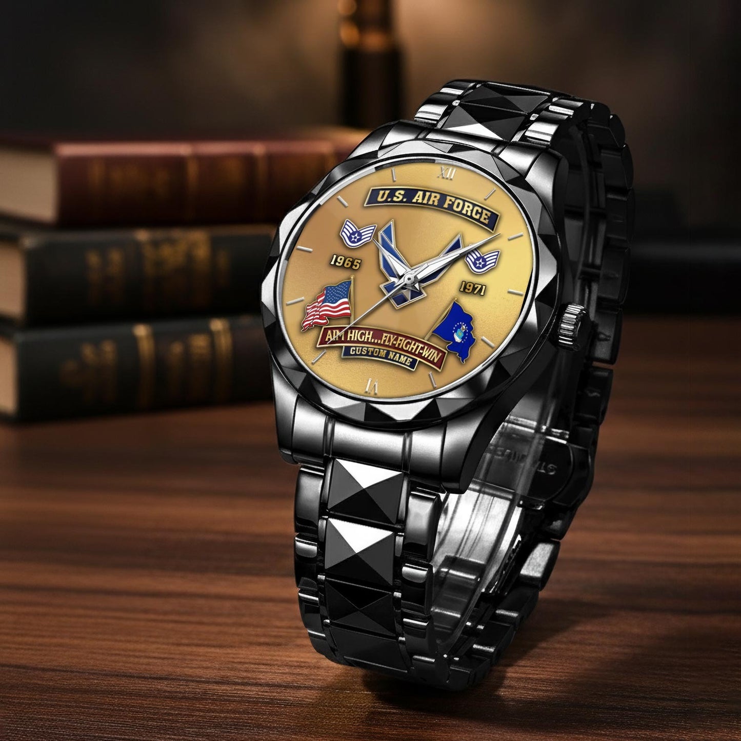 US Air Force – Diamond-Cut Bezel Watch – Golden Heritage Crest