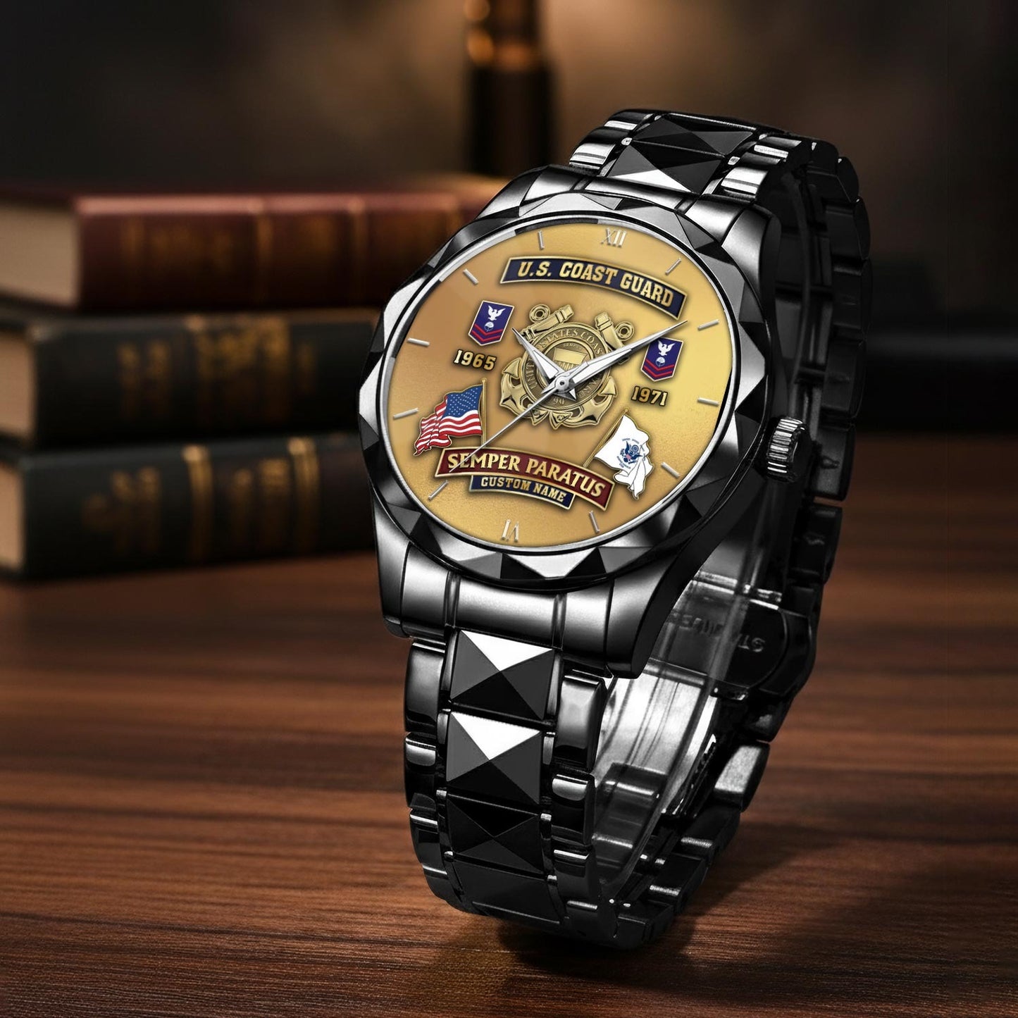 US Coast Guard – Diamond-Cut Bezel Watch – Golden Heritage Crest
