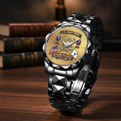 US Coast Guard – Diamond-Cut Bezel Watch – Golden Heritage Crest