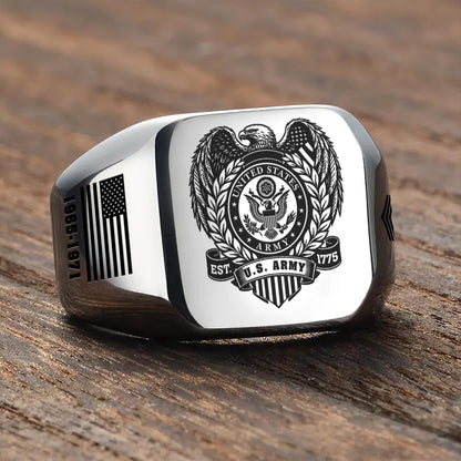 US Army – Engraved Men's Ring – Freedom Laurel Emblem
