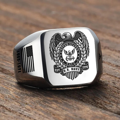 US Navy – Engraved Men's Ring – Freedom Laurel Emblem