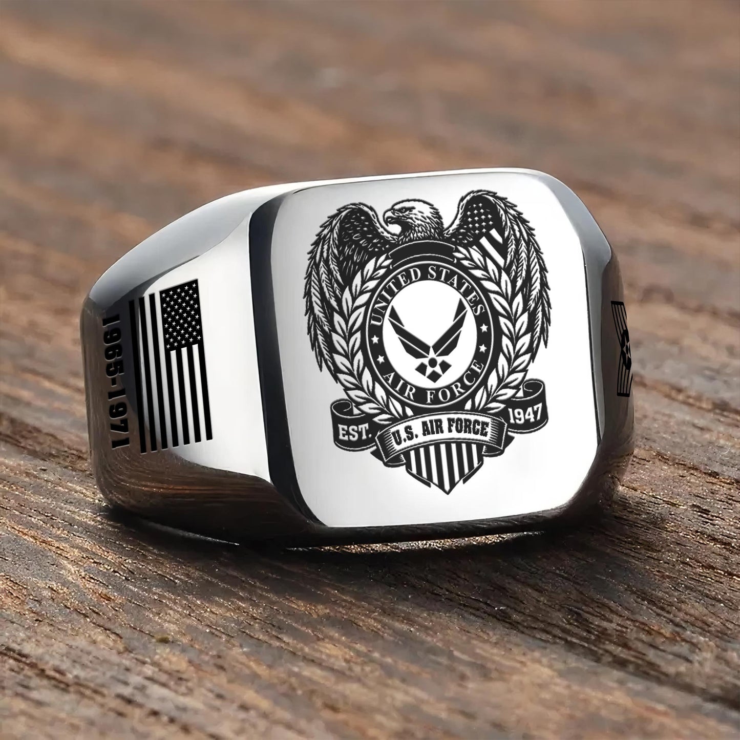 US Air Force – Engraved Men's Ring – Freedom Laurel Emblem