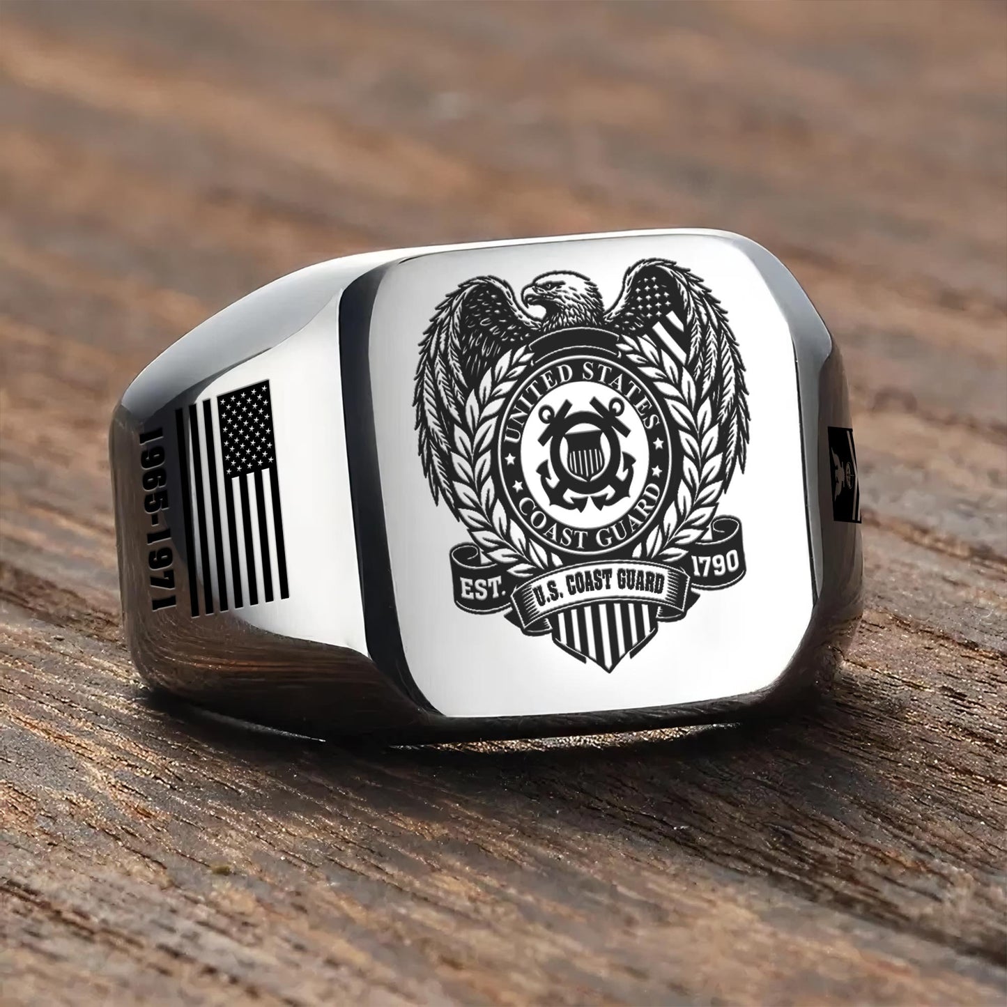 US Coast Guard – Engraved Men's Ring –  Freedom Laurel Emblem