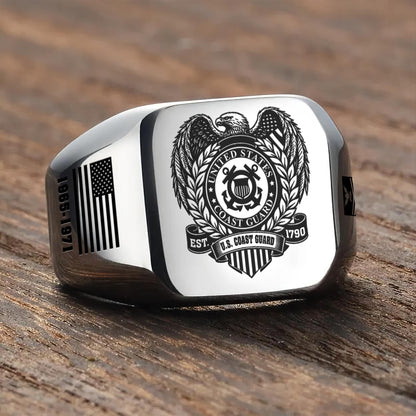 US Coast Guard – Engraved Men's Ring –  Freedom Laurel Emblem