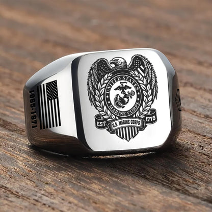 US Marine Corps – Engraved Men's Ring –  Freedom Laurel Emblem