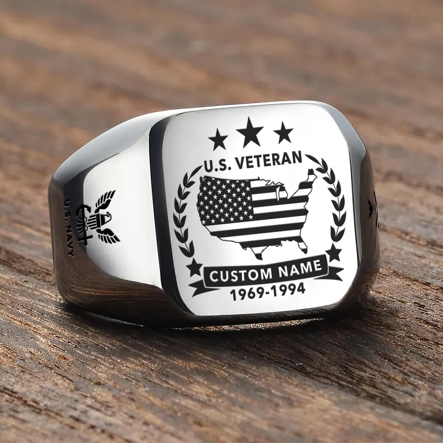 US Navy – Engraved Men's Ring – Laurel Star Emblem