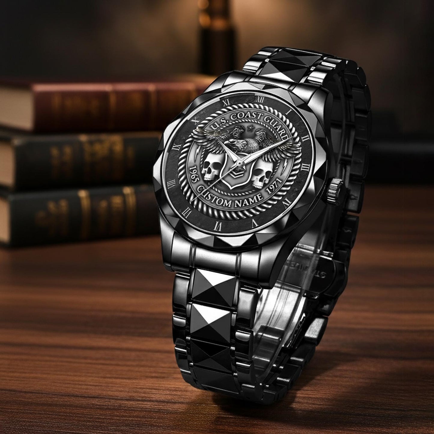 US Coast Guard – Diamond-Cut Bezel Watch – Warrior Steel Crest