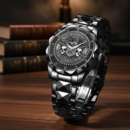 US Marine Corps – Diamond-Cut Bezel Watch – Warrior Steel Crest