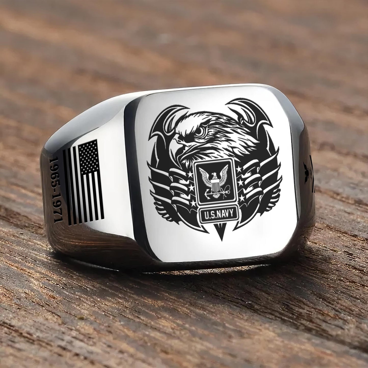 US Navy – Engraved Men's Ring – Valor Wing Emblem