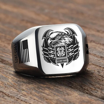 US Coast Guard – Engraved Men's Ring – Valor Wing Emblem