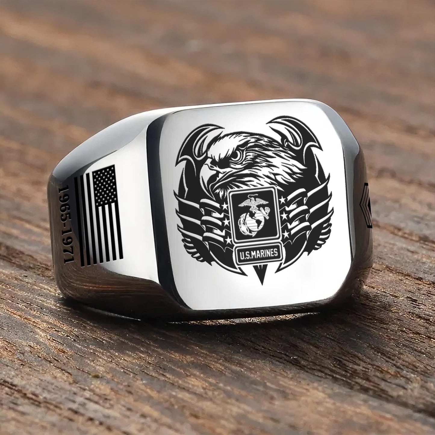 US Marine Corps – Engraved Men's Ring – Valor Wing Emblem