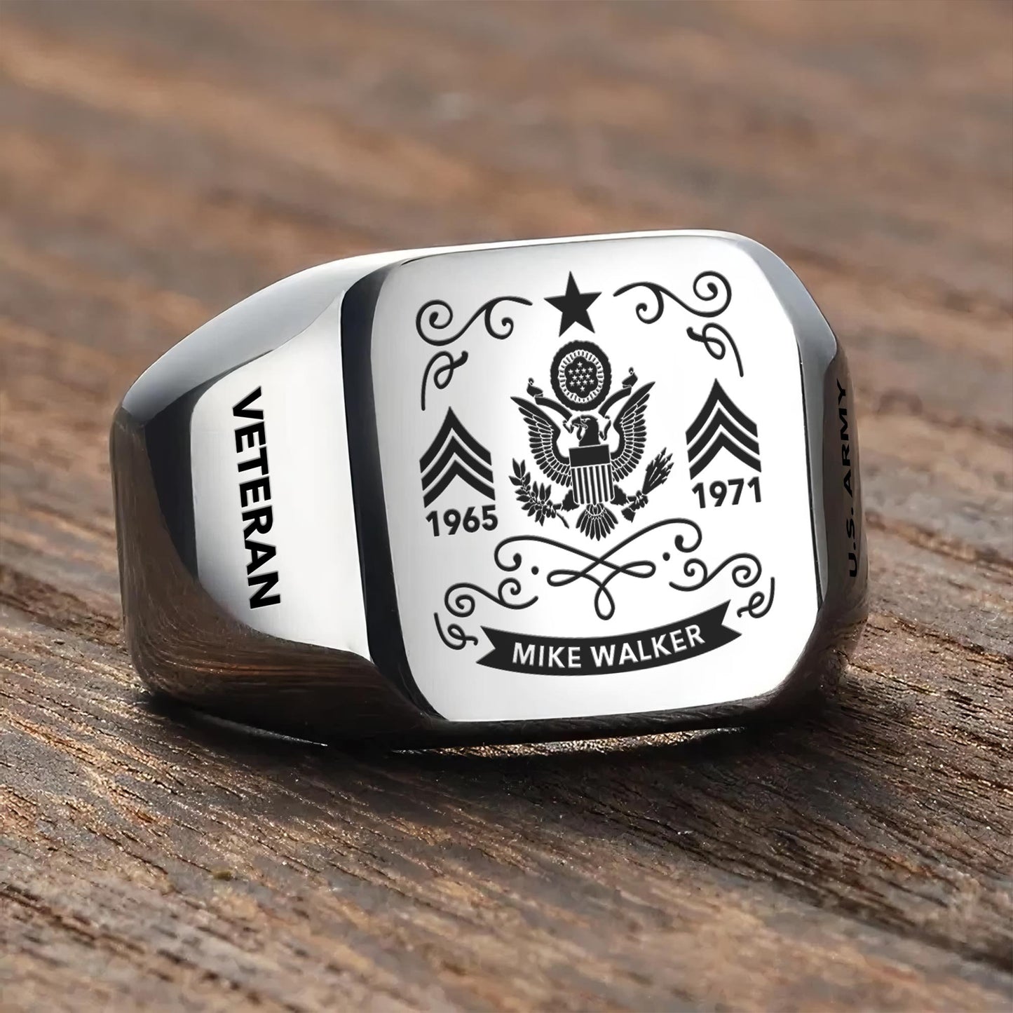 US Army – Engraved Men's Ring – Heritage Scroll Crest